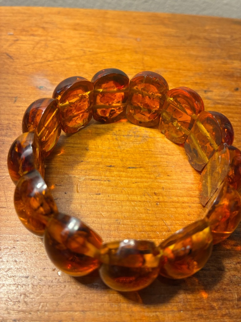 Antique Amber Bead Stretch Bracelet - Warm Honey Brown